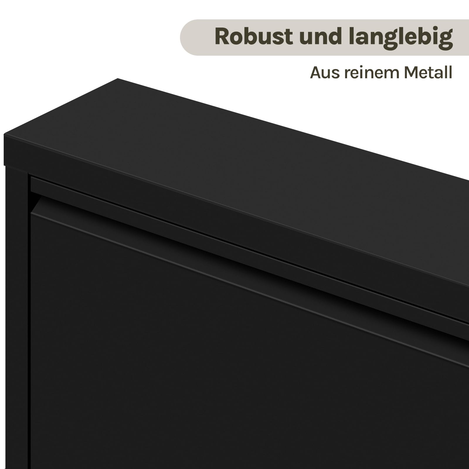 WOLTU Schuhschrank, mit 3 Klappen, Schuhregal, Schuhkipper, für 6-9 Paar Schuhe, aus Metall, für Flur Wohnzimmer, 50x106x15 cm, Schwarz