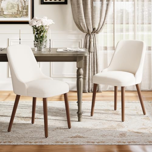 Image of MALOL Dining Room Chair Set of 6, Upholstered Kitchen Chairs with Wood Legs, High-Back Padded Dining Chairs for Dining Room /Restaurant /Cafe, Beige