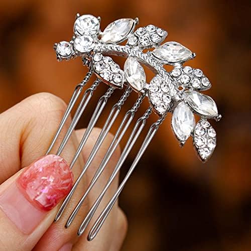 Foyte Crystal Bride Wedding Hair Comb Leaf Bridal Headpieces Rhinestone Hair Pieces Bridesmaid Side Combs Hair Accessories for Women and Girls(silver leaf)