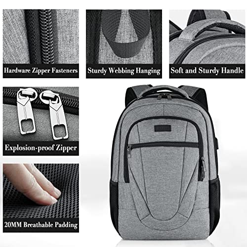 Backpack for Men and Women, School Backpacks for Teen Boys Water Resistant Back Pack, Business Travel Anti Theft Durable Computer Bag Gifts for Men Fits 15.6 Inch Laptop with USB Charging Port, Grey by BIKROD - Used condition - Image 2