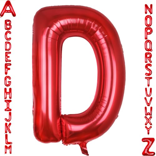 AULE 40 Inch Red D Balloon Letter Foil A-Z Birthday Big Alphabet