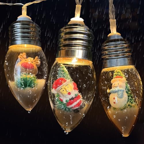 Christmas Tree Lights for Indoor, Snow Globe String Lights, Christmas Snow Globes String Lights Battery Operated, 10LED Globe Bulbs String Light with Tree& Snow & Cute Ornaments for Bedroom 2Pack