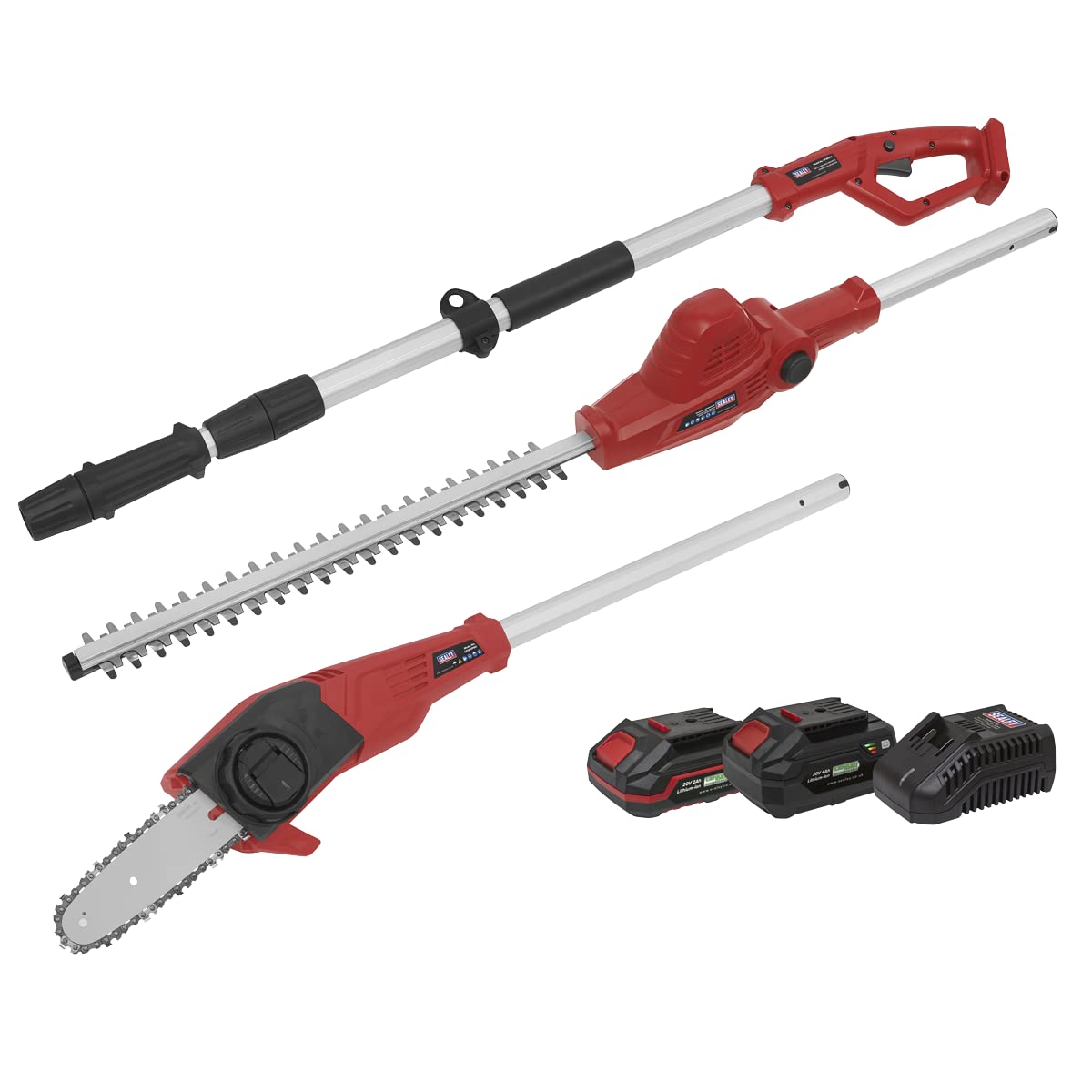 Sealey 20V SV20 Series Telescopic Cordless Hedge Trimmer & Chainsaw Kit - 2 Batteries CP20VTPCOMBO
