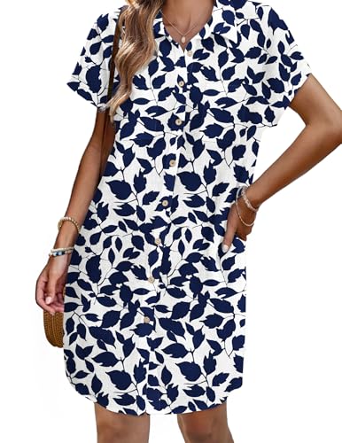 Image of Zeagoo Summer Dresses for Women 2026 Cotton Button Down Short Sleeve Tshirt Dresses Casual Mini Beach Dress