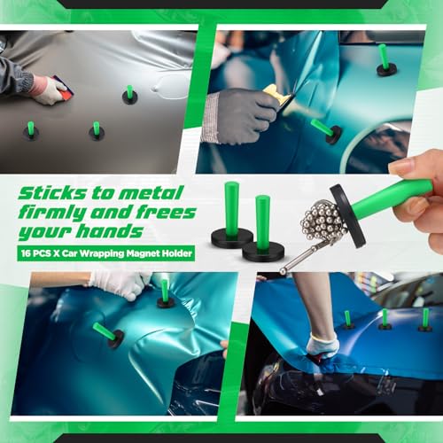 Image of 16 Pcs Green Car Vinyl Wrap Magnets Holder Tool Kits for Car Wrapping and Crafts Sign Making Window Tint Tools Magnets