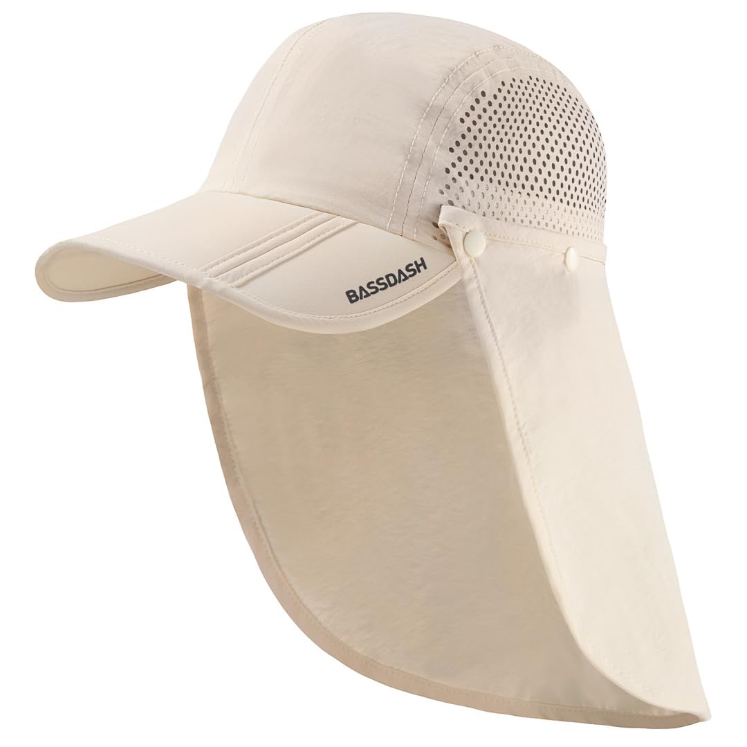 BASSDASH UPF 50+ Foldable Fishing Hat Baseball Cap with Removable Neck Flap Portable for Men Women Golf Hiking