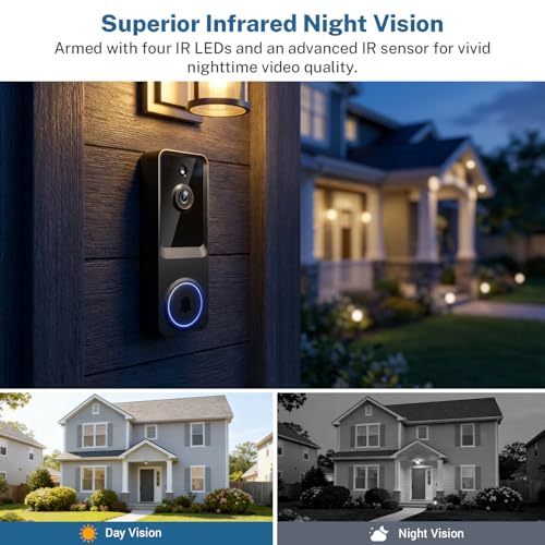 1080p Doorbell Cameras for Entrance, Cloud Storage , Indoor Doorbell Receiver Notification, Night Vision, Battery Powere - Additional View