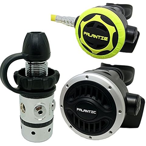Palantic Scuba Diving AS101 DIN Regulator & Octopus Combo | High-Performance Balanced First & Second Stage, 27" Hose, Silicone Mouthpiece, Large Purge Button, 3500 PSI Max, 36" Yellow Octopus Hose Cover