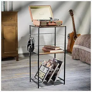 INDIDECOR 61868 Record Player Stand, Turntable Stand with 3-Tier Vinyl Record Storage, Record Stand Up to 200 Albums, Record Player Table for Record Storage, Record Holder for Living Room.