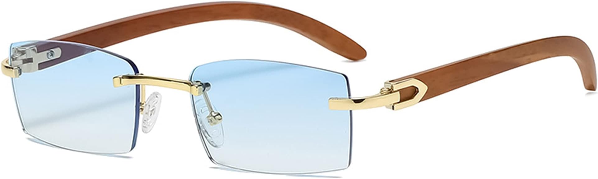 Heptagram Rectangle Fashion Rimless Sunglasses for Women Men Gangster 90s Frameless Shades Retro Vintage Trendy Eyewear