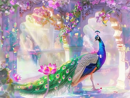 Diamond painting adulte fleurs et paon 45x60 cm complet