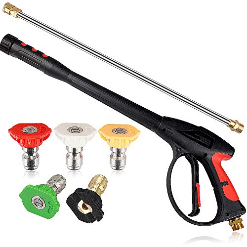 TOOLCY Pressure Washer Gun, 4000 PSI Power Washer Gun with Extension Wand & 5 QC Spray Nozzle Tips, Fit Most High Pressure Washer
