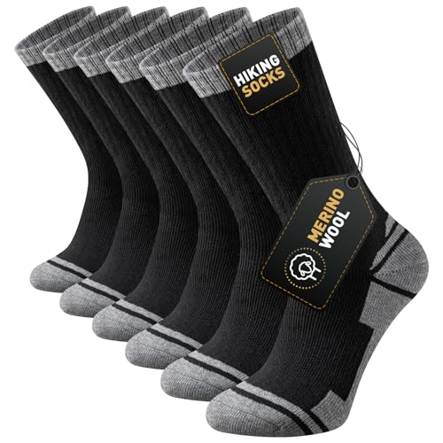 Stoeury Calcetines Trekking Lana Merino Hombre Mujer, Calcetines Senderismo Deporte Termicos Invierno, Merino Wool Socks Antiampollas, Acolchado, Transpirables, 3 Pares