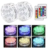  ATPWONZ Luz subacuática, 10 LED, RGB, 16 colores, iluminación subacuática, con mando a distancia para jacuzzi, bañera, fuente, acuario, jarrón base, 2 unidades