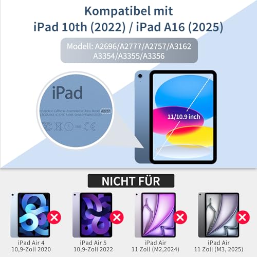 GAOJIE Tastatur Hülle für iPad A16 11 Gen 11'' 2025/iPad 10 Gen 10,9'' 2022 – Ansicht 2