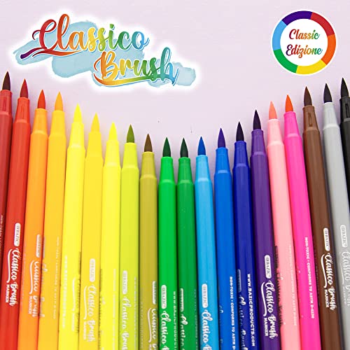 Bazic 20 Colors Classico Brush Markers, Fine Line Washable Coloring Marker, Non Toxic Art Supplies, Gift For Kids School (20/Pack), 1-Pack #TOP2