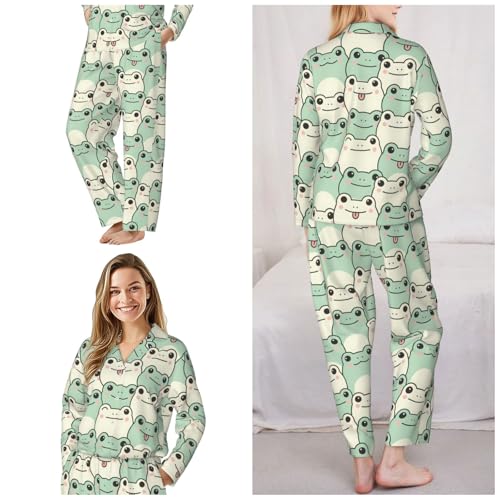 Image of Women'S Long Sleeve Pajama Set Soft Loungewear Button-Down Top & Elastic Waist Pants S- 2XL