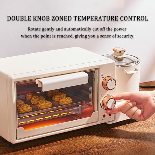 Breakfast Maker Station, 1050W Egg Sandwich Machine, 8L Electric Oven with Non-stick Frying Pan and 0.8L Cooking Pot, Dual Zone Work, 30min Timer - Image 2