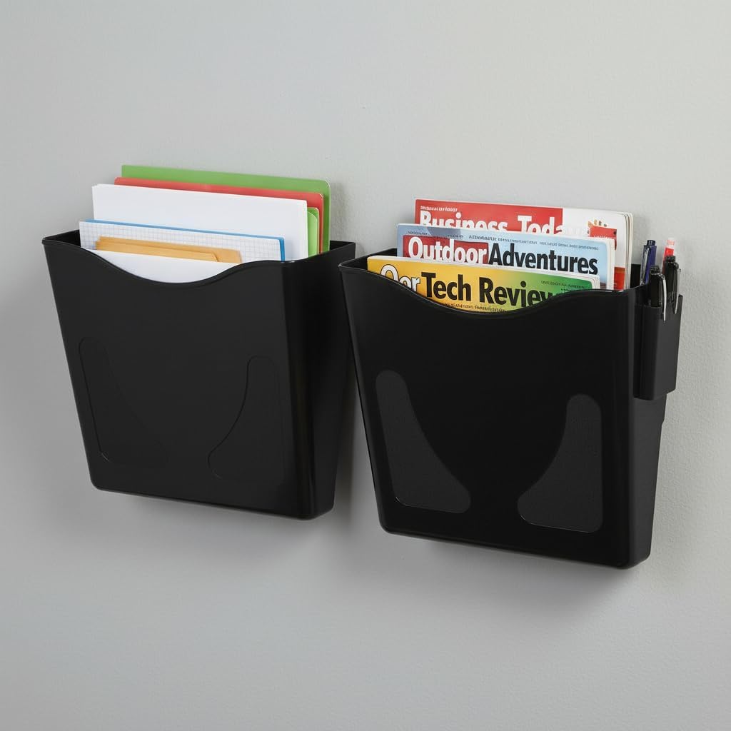 Azar Displays 250088-BLK-2PK Single Vertical Pocket Wall Mount File Holder, Black (2-Pack)