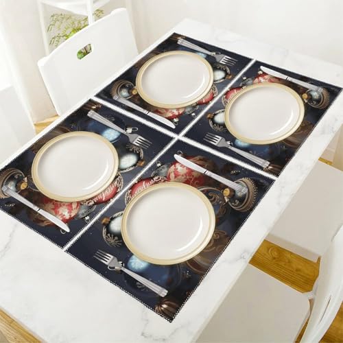 Sets de table de Noël en toile 45x30 cm lot de 6 imprimé boules fêtes - 6