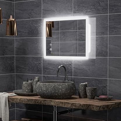 Foto di kleankin Specchio Bagno con Luce LED 70x50 cm, 3 Colori Luce, 3000-6500K, Interruttori Touch, Specchio da Parete Antideflagrante con Luminosità Regolabile, Funzione Memoria, Antiappannamento