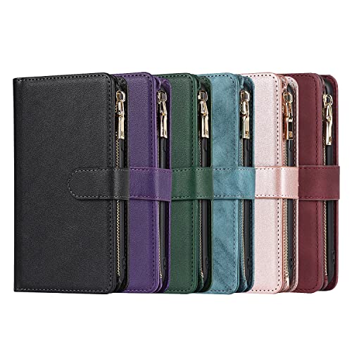 SunYoo for iPhone X/XS Zipper Wallet Case,[9 Card Holder][Wrist Strap] Premium Leather Protective Cover Card Slot Flip Kickstand Women Lanyard Strap Wristlet for iPhone X/XS -Black by SunYoo - Image 7