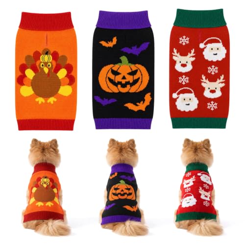 Guiqulai 3 Pack Halloween Dog Sweaters Set Fall...