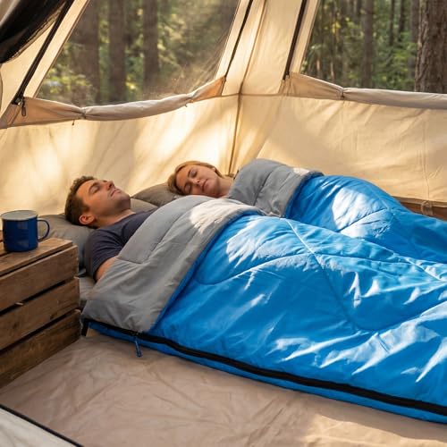 Double Ultralight Sleeping Bag, Compact Waterproof Warm Weather Lightweight Sleeping Bag with Compression Sack for Camping Backpacking Hiking Travel miniatura 7