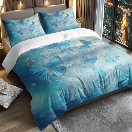Housse de couette 200x200 insecte bleu et beige en microfibre avec 2 taies d'oreiller - 4