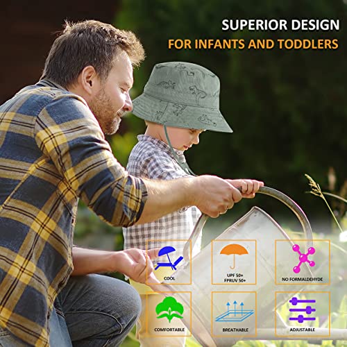 Baby Sun Hat For Boy Girl Toddler,Kids Summer Upf 50+ Uv Protection Hat Wide Brim Beach Bucket Cap（2-4 Years,Green-Dinosaurs #TOP5