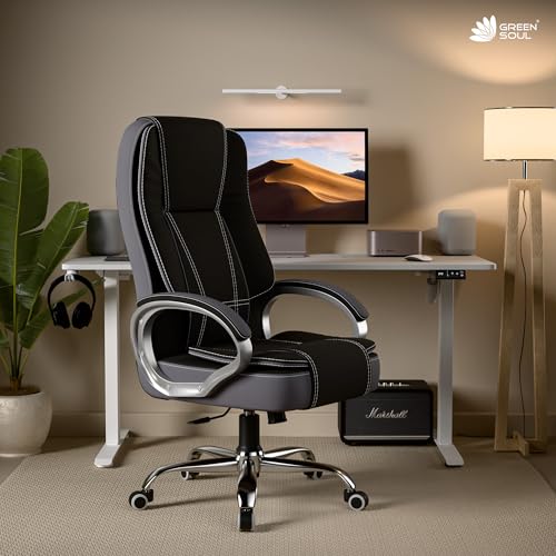 Image of Green Soul Vienna | Fabric Office Chair | Ergonomic Executive Boss Chair with Spacious Cushioned Seat | Heavy Duty Metal Base | High Back | 3 Years Warranty (Black & Grey)