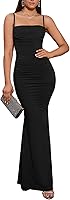 EYNMIN Women's Sleeveless Bodycon Corset Maxi Dress - Spaghetti Strap Ruched Elegant Evening Wedding Guest Formal Gown