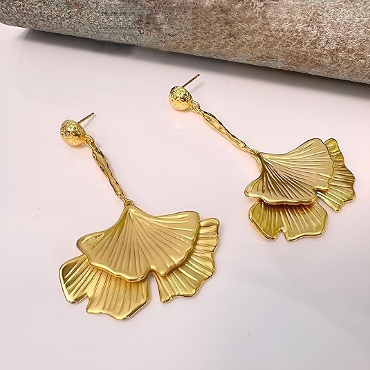 Ginko Leaf Earrings for Women Gold Leaf Earrings Golden Plant Earrings Fashionable Bohemian Ginkgo Leaf Dangle Earrings Jewelry - Image 3