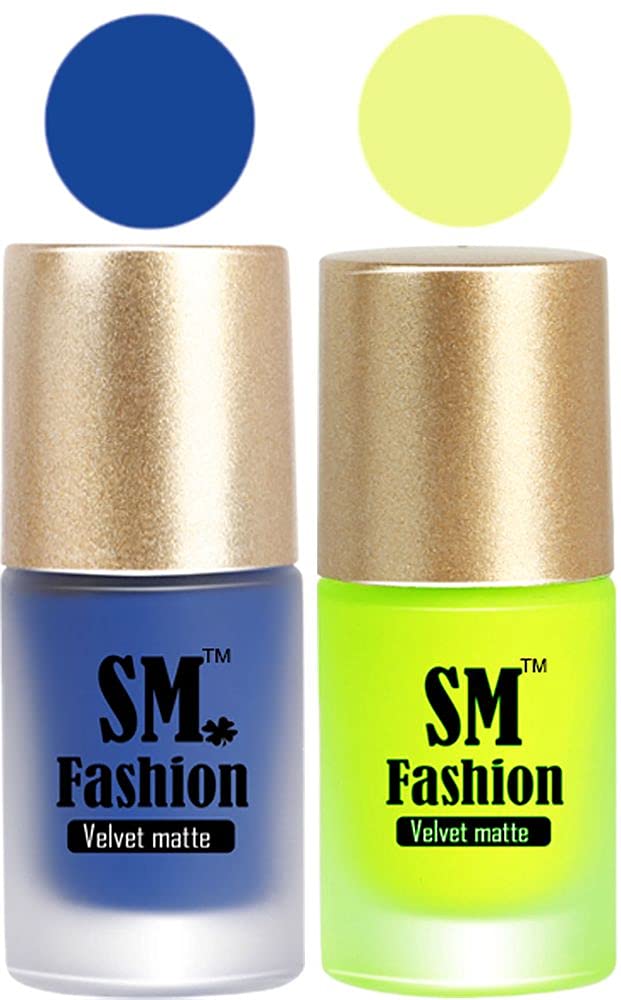 SM FASHION Nail Polishes, Blue-Neon Velvet Matte Nail Paint Combo Set of 2 Pcs 7ml each