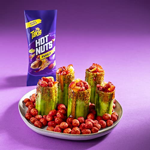 Takis Hot Nuts Fuego Double Crunch Peanuts, Hot Chili Pepper Lime Flavored Spicy Peanuts, Multipack 36 Individual Bags, 3.2 Ounces Each #TOP3