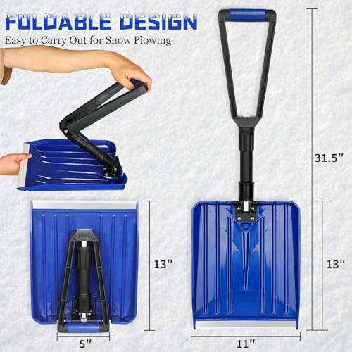 ORIENTOOLS Collapsible Snow Shovel with D-Grip Handle and Durable Aluminum Edge Blade, Portable Snow Shovel for Your Car, Truck, Recreational Vehicle, etc. (Blade 11") - Thumbnail 2