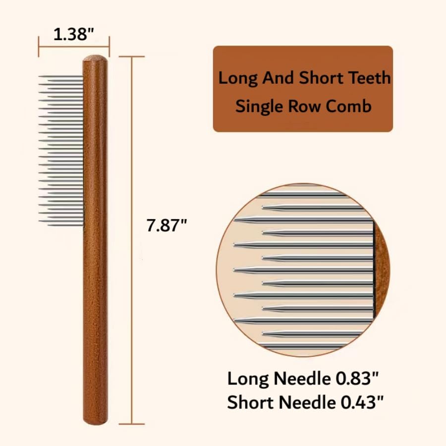 Miniatura 5 de Peine profesional de madera para gatos, paquete de 3 peines para perros con extremos redondeados, dientes de acero para eliminar enredos y nudos,