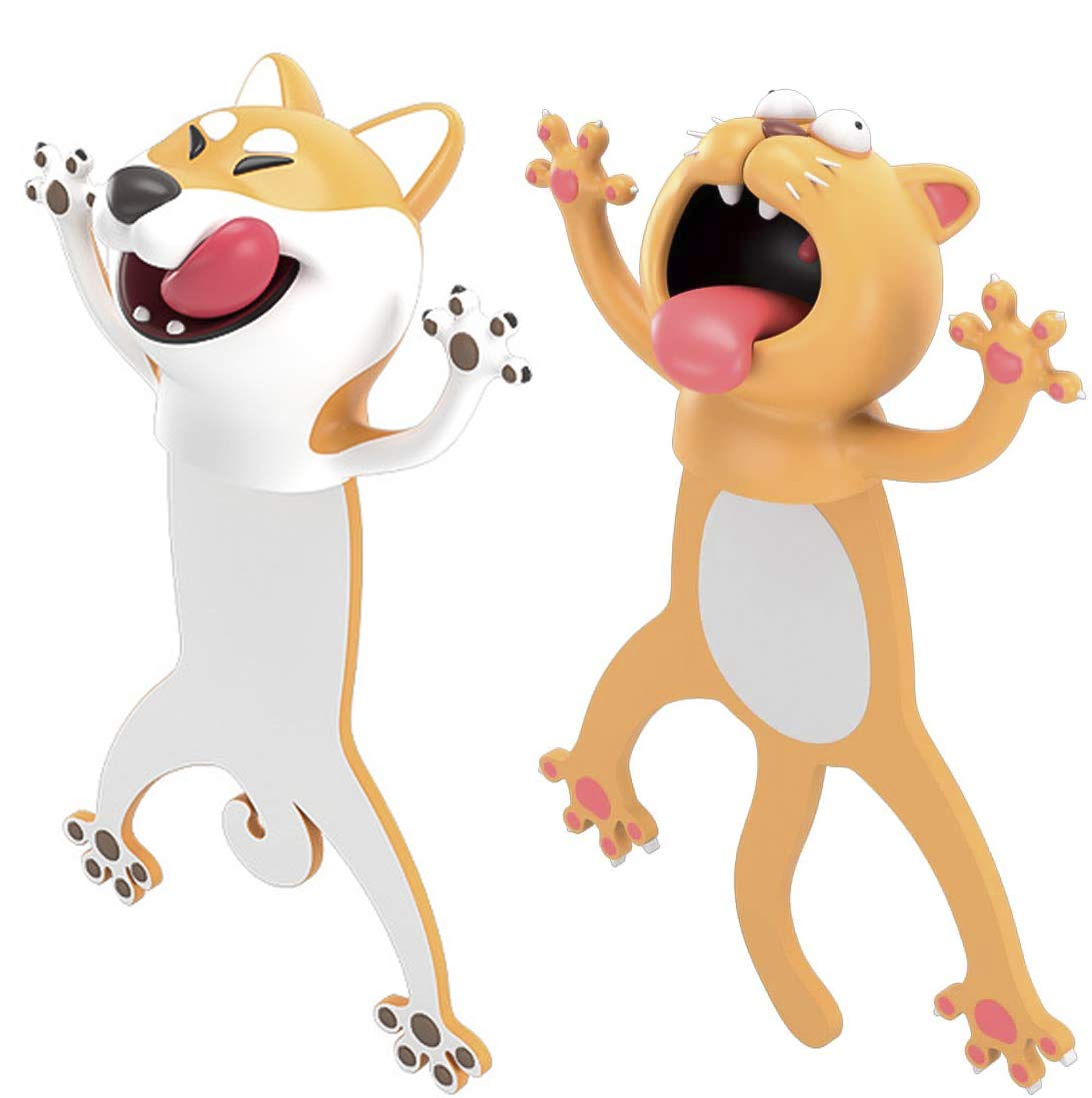 Bookmark Palz-3d Stereo Kawaii Cartoon Bookmark, 3D Animal Wacky Bookmarks, Christmas Birthday Party Favors Gift for Kids Students(Dog+Cat)