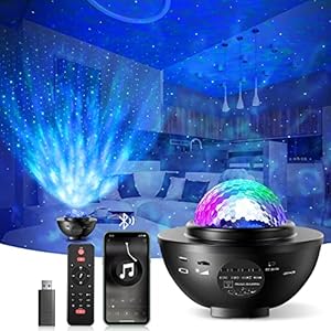 Aukuk sterrenhemel projector met bluetooth-luidspreker, sterrenlichtprojector met Galaxy watergolven, sterrenprojector met kleurverandering, muziekspeler