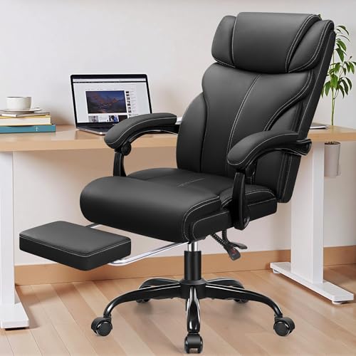 Office Chair, Executive Big and Tall Leather Desk Chairs with Footrest, Ergonomic Breathable Computer Chair with Adjustable High Back, Lumbar Support Swivel PC Chairs with Rocking Function M