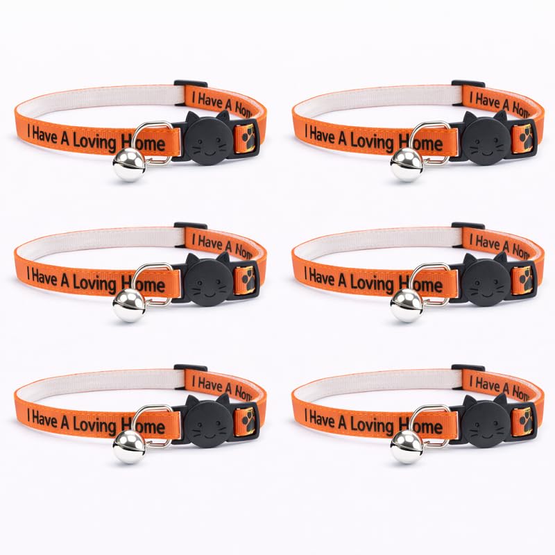 Worded Cat Collars β Please Do Not Feed Me, I Am Microchipped | Safe Quick Release Breakaway Buckle | Zacal Cat Collars (Pack of 6, Orange, I Have A Loving Home)