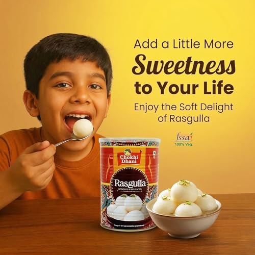Image of Chokhi Dhani Rasgulla 1.25kg Tin (20 Pcs) Big Size | Soft & Spongy Bengali Rasgulla | Ready to Eat Indian Sweet | Sugar Syrup Dessert | Traditional Mithai