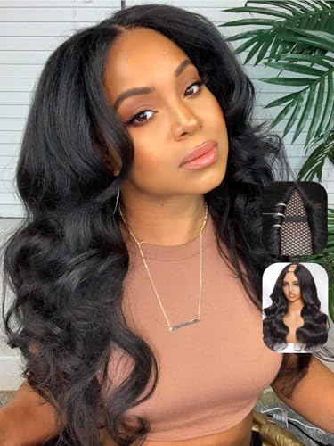 Image of Beauty Forever Small Cap V Part Wig Body Wave Human Hair No Leave Out No Glue No Gel Upgraded U Part Wigs For Women,10A Grade Wear And Go Beginner Friendly150% Density Natural Color 24 Inch