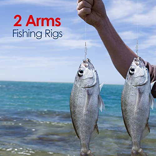 Luroad Fishing Wire Leader Fishing Rigs Nylon-Coated Lines with Swivels Snap Beads Stainless Steel Hooks Crimps Saltwater Freshwater for Fishing Lovers Angler (D.2 Arm-Green-6pcs) - Thumbnail 5