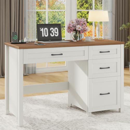Image of Farmhouse 47 inch Executive Desk, Computer Desk with File Drawer, Off White
