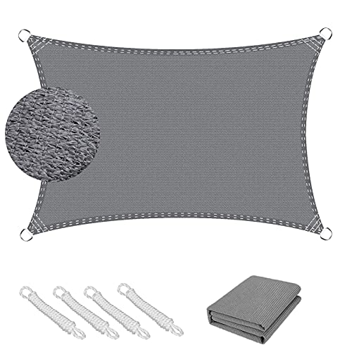 Teynewer Voile d'ombrage rectangulaire 2 x 3 m anti-UV en polyéthylène haute densité respirant Auvent avec cordes de montage pour extérieur jardin terrasse cour fête (gris) Cover