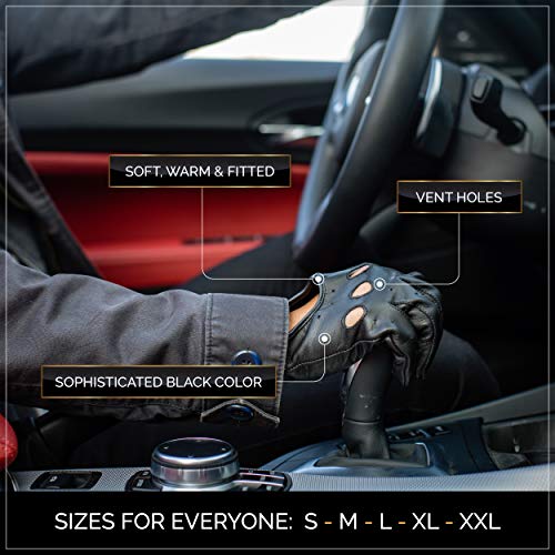 Image of MRX Driving Gloves Button Basic Soft Outdoor Glove Goat Leather Workout Full Finger, Black