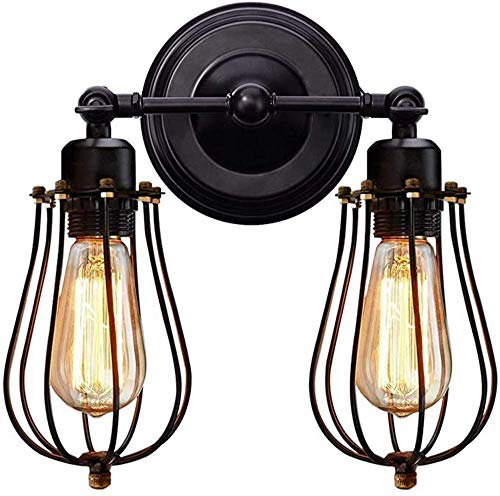 Preisvergleich Produktbild DIELUNY Drahtkäfig Wandleuchte, Metall Industrielampe Feste Retro-Stil Edison Country Style Wandleuchte, Geeignet für Bett Kopfteil Schlafzimmer Bauernhaus Garagentor Veranda