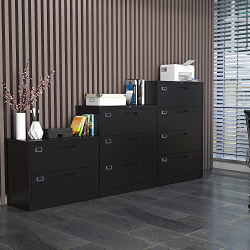 Letaya Metal Lateral File Cabinets With Lock, 3 Drawer Steel Wide Filing Organization Storage Cabinets,Home Office Furniture For Hanging Files Letter/Legal/F4/A4 Size (Blcak-3 Drawer) #TOP1