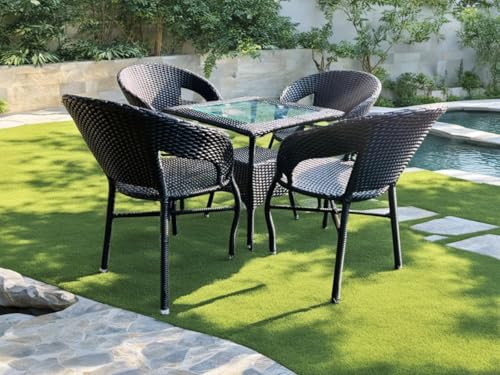 Image of India Outdoor Indoor Patio Set Bistro Set Wicker Chair Patio Set for Living Room Dining Room Lawn Balcony Outdoor Garden Chair Set with Glass Table
